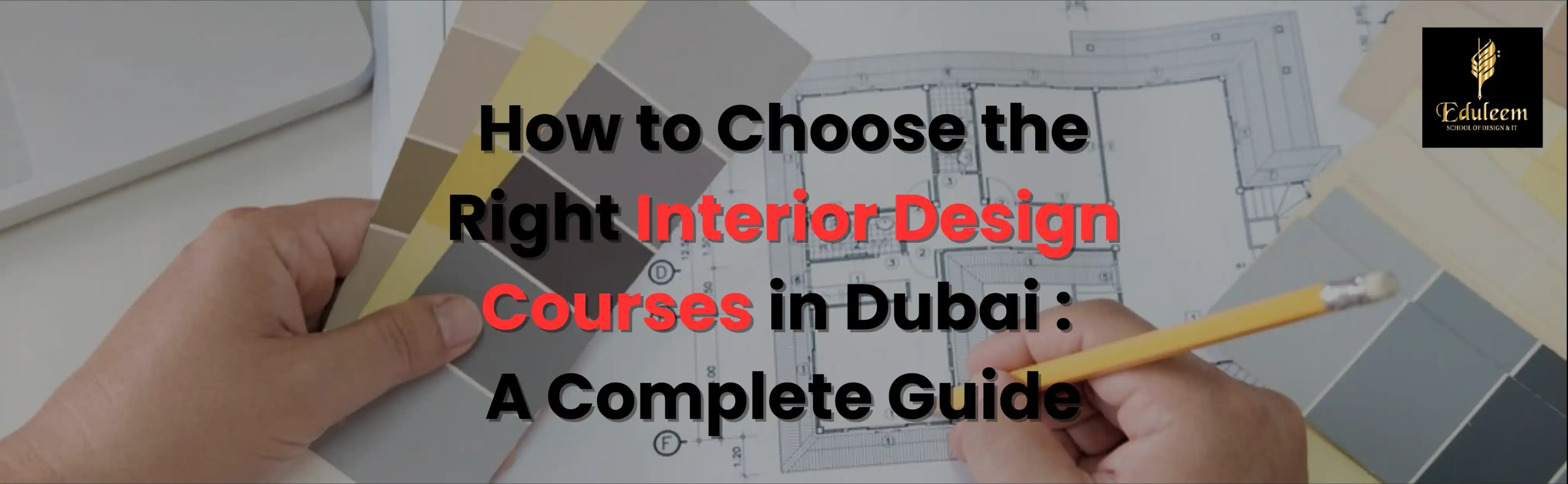 Interior design course in Bangalore guide showing colour palettes, floor plans, and design planning concepts for aspiring interior designers.