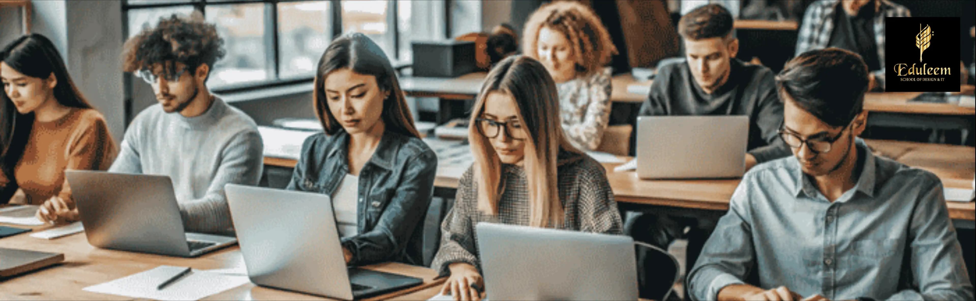 Students learning design concepts on laptops at Eduleem School of Design – Interiors and Fashion, one of the best institutes offering Interior Design Courses in Bangalore and professional Interior Designing Course in Bangalore.