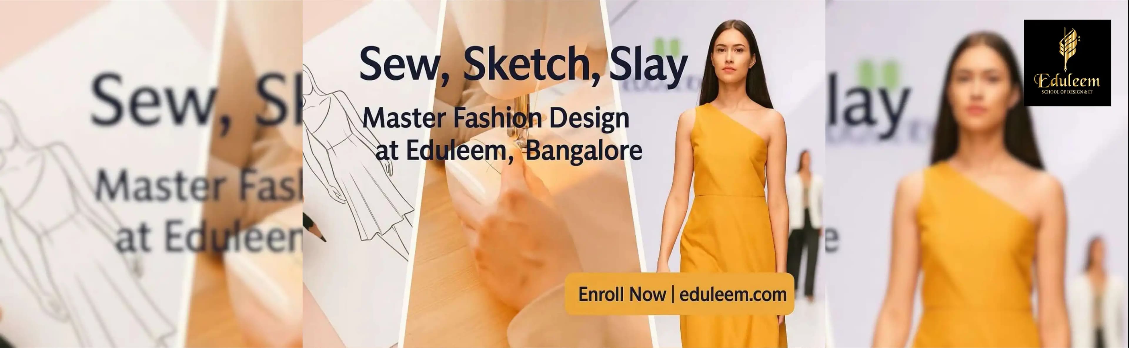 Fashion design students showcasing runway creations during a fashion designing course in Bangalore at Eduleem School of Design.